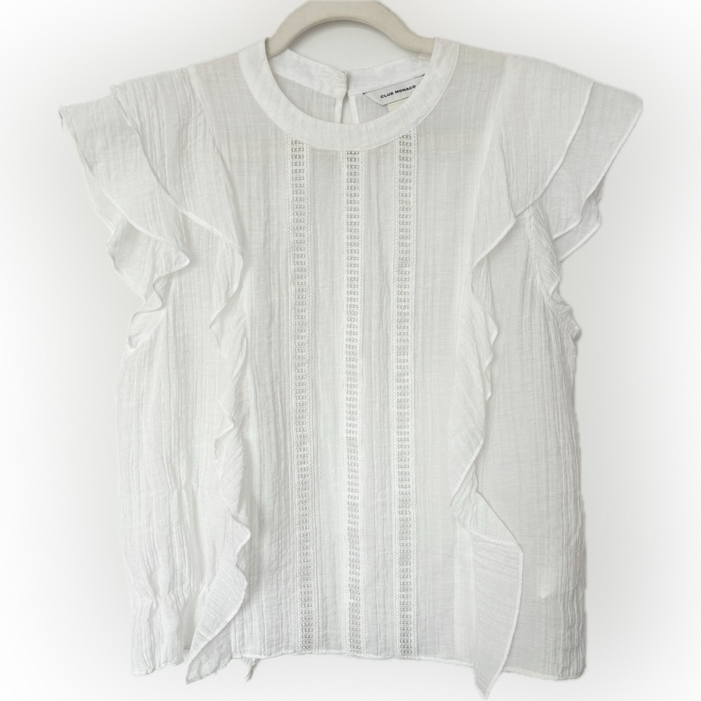 Never Worn Club Monaco White Ruffled Sleeve Lace-Trim Blouse